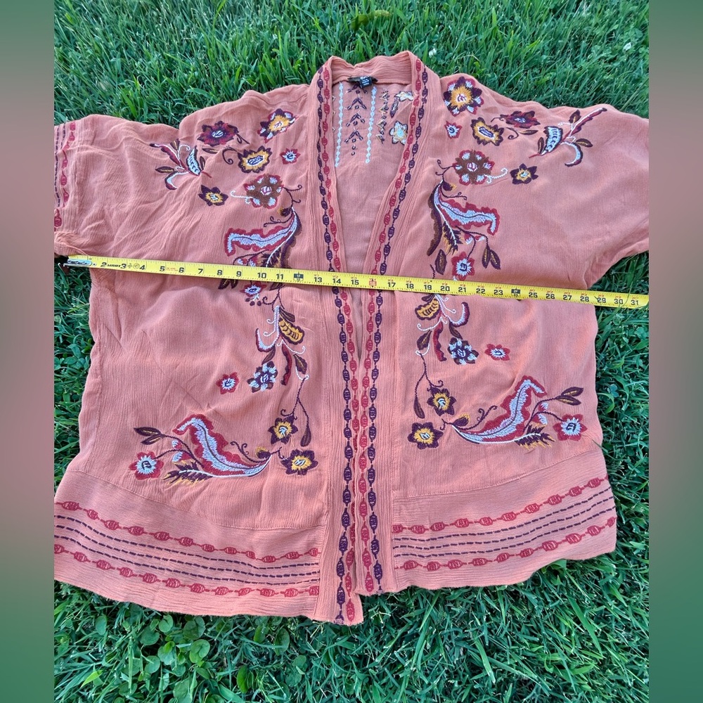 Orange Floral Women's Kimono Jacket - Picture 7 of 8